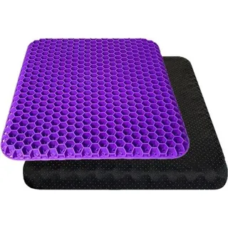 Unyqoos® Gel-Sitzkissen orthopädisch, extra doppelt dick, 44 x 36 x 4 cm, formstabiles Gel mit Wabenstruktur, Anti-Rutsch-Bezug, violett – für Büro, Auto & Rollstuhl - Lila