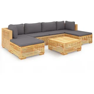 vidaXL 7-tlg. Garten-Lounge-Set mit Kissen Massivholz Teak - Braun