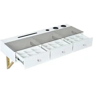 okwish Schminktisch mit 3 Schubladen Glasplatte Schlafzimmer 120x45x40cm Weiß