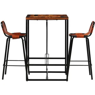 vidaXL Bar-Set 3-tlg. Altholz Massiv und Echtes Ziegenleder - Braun