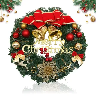 XoeLLe 30cm Türkranz Weihnachten Außen, Weihnachtskranz, Weihnachtskranz Tür, Künstlicher Kranz, Roten Beeren Und Blätterkranz, Weihnachten Kunsthandwerk, für Home Office Dekor, Puppenstube Kranz
