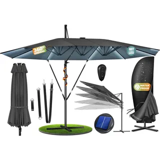 KESSER® Sonnenschirm Doppelsonnenschirm 4,6m x 2,7m | Ampelschirm Abdeckung & Windsicherung mit Kurbel & Ständer | Kurbelschirm Aluminium wasserabweisend | Neigbar Kippbar 360° Drehbar - Grau