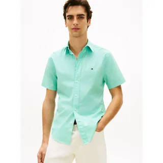 Kurzarmhemd TOMMY HILFIGER "FLEX POPLIN SOLID", Herren, Gr. XL, N-Gr, arctic aqua, Web, Obermaterial: 100% Baumwolle, unifarben, regular fit normal, Rundhals, eingesetzt abgesteppte Kante, Hemden Kurzarmhemd, Regular fit mit Button-Down-Kragen