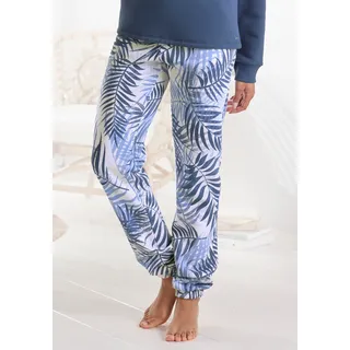 Sweatpants LASCANA, Damen, Gr. 32/34, N-Gr, blau (blau gemustert), Sweatware, Obermaterial: 60% Baumwolle, 40% Polyester, gemustert, Basic lang, Hosen Sweatpants, Loungehose mit Allover-Druck, Loungewear