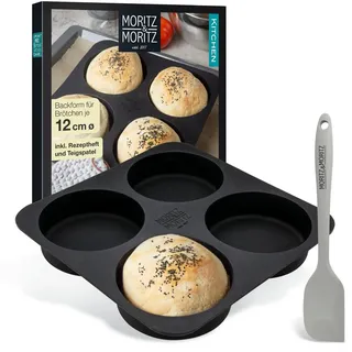 Moritz & Moritz Burger Buns Backform Silikon Rund 12cm Ø - Für Brot, Burger Buns und XXL Muffins – inkl. Teigschaber