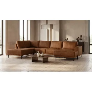 OTTO home "XXL Sofa Oland, Struktur, Flachgewebe, Luxus-Microfaser, Boucle", U-Form, 345 cm, Wellenunterfederung, Skandi-Design, Metallfüße,