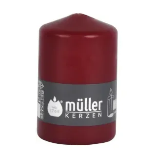 Müller Kerzen Stumpenkerze, weinrot, Hochwertige Stumpenkerze mit gleichmäßigem Abbrand, 1 Packung = 6 Stück, (Ø x H): 70 x 110 mm