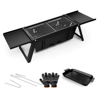 Kleiner Edelstahl Holzkohlegrill Klappgrill Tragbar Picknickgrill für Outdoor Garten Party 54×21×17.5CM
