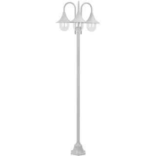 vidaXL Garten-Pollerleuchte E27 220 Cm Aluminium 3-Laterne Weiss , Weiß , Metall , 63x220x63 cm , Lampen & Leuchten, Außenbeleuchtung, Wegbeleuchtung, Wegeleuchten