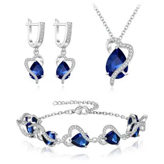 EVER FAITH Schmuck Set Teardrop Cubic Zirkonia Party Liebe Herz Halskette Ohrringe Tennis Armband Set für Geburtstag/Muttertag Schmuck Geschenke für Mama/Frau/Freundin Blau Silber-Ton