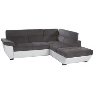 Mivano Schlafsofa Speedway / Eckcouch mit Bettfunktion, Stauraum und verstellbaren Kopfstützen / 262 x 79 x 224 / Zweifarbig: dunkelgrau/hellgrau