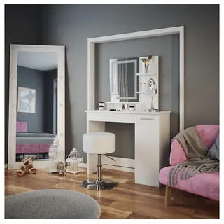 Vicco Schminktisch Julia Weiß 90 cm mit LED-Spiegel und Hocker