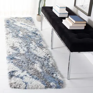 SAFAVIEH Zottelig Teppich für Wohnzimmer, Esszimmer, Schlafzimmer - Horizon Shag Collection, Kurzer Flor, Grau und Blau, 61 X 213 cm