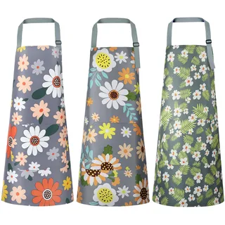 Vicloon Blumenschürzen mit Tasche,3 Stück Blumen Kittelschürze,verstellbar Schürze,wasserdichte Schürze zum Kochen und für Küche Backen,Garten und Salon,Grillen,Gemälde