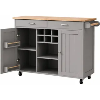 Merax Kücheninsel 102x45x92cm  Holzoptik  Buffetschrank  Stauraum  Grau