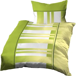 Gerald Wittmann Bettwäsche 140x200 cm + 70x90 cm, Baumwolle Seersucker, Gestreift Grün Gelb