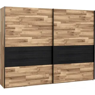 Furniture24 Kleiderschrank JAKOBINA RCQS12411 Schlafzimmerschrank Schiebetür Schwebetürenschrank mit 3 Einlegeboden und 3 Kleiderstange in Staabeiche/Schwarz Eiche - Schwarz