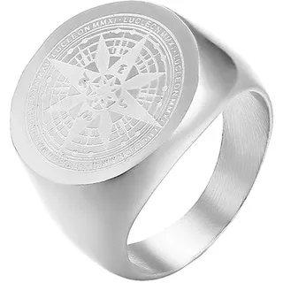 JewelryWe Schmuck Herren-Ring mit Gravur, Edelstahl Kompass Siegelring Runde Ring Band Silber Gold Schwarz Geschenk für Männer Größer 54-69