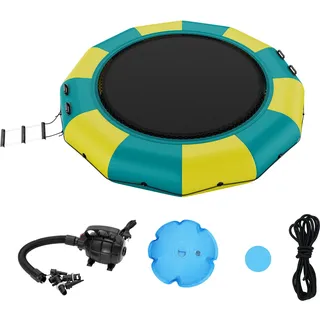 VEVOR Aufblasbarer Wassertrampolin Leiter, Wasserdichte, Abriebfeste, Wassertrampoline 3,96 m Großen Sprungfläche, Sprungplattform-Wasserpark Pool Trampolin, Gelb + Grün 226 kg Tragfähigkeit