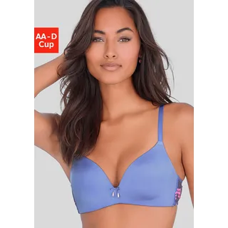Bralette-BH LASCANA "BH ohne Bügel, Schalen-BH, Maria", Damen, Gr. 85, Cup B, blau, pink, Microtouch, Obermaterial: 73% Polyamid, 18% Polyester, 9% Elasthan, BHs Bralette-BH, edle Stickerei-Spitze mit Blumen, als Dessous-Set kombinierbar