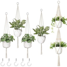 Mkono Makramee Blumenampel Pflanzenhalter 5er Set Boho Deko Pflanzenhänger für Pflanzen Innen Außen Balkone Wanddekoration weiß