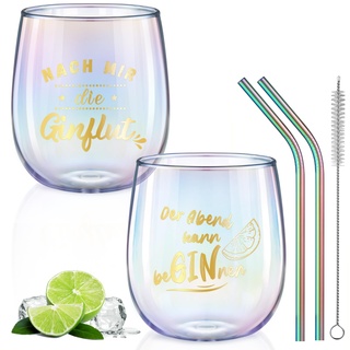 glastal Gin Gläser 450ml Gin Tonic Gläser 2er Set Bunt Weingläser mit Gin Sprüchen Gin Glas für Cocktails Personalisiert Geschenk für Ginliebhaber Männer Frauen Freund zu Geburtstag Weihnachten