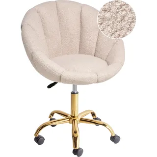 BELIANI Bürostuhl Beige Bouclé Höhenverstellbar Drehbar Bremsbare Rollen Muschelform ohne Armlehnen Modern Drehstuhl Büro Arbeitszimmer Home-Office - Beige, Schwarz, Gold