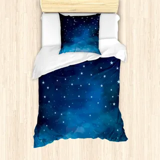 ABAKUHAUS Himmel Mantele, Nachtzeit mit Mond-Stern, Milbensicher Allergiker geeignet mit Kissenbezügen, 135 cm x 200 cm - 80 x 80 cm, Blau Dunkelblau - Blau