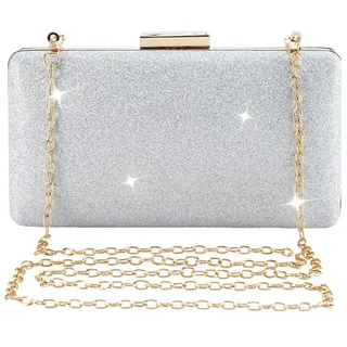 CRITIVE-SHOP Damen Clutches Glänzende Abend Handtaschen, Silber Schulter Taschen Umschlag Kupplung Tasche, Mode Cross Body Bag Frauen, Handtasche Geldbörse mit Abnehmbar Kette für Hochzeit Prom Party