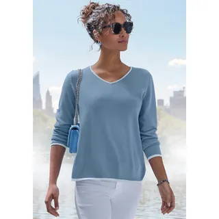 VIVANCE V-Ausschnitt-Pullover mit Kontrastkanten, casual