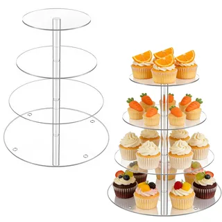 ZEONHEI 2 Stück Cupcake Ständer 4 Etagen, Klar Torten Etagere 4 Stöckig, Acryl Tortenständer Macarons Ständer, Cupcake Auslageständer für Hochzeiten, Geburtstage, Party