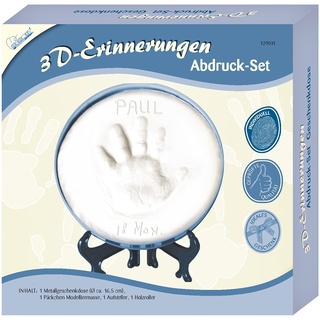 Mammut 129031-3D Erinnerungen Abdruck-Set Geschenkdose in blau, Komplettset für Baby Fuß/Handabdruck, mit Metalldose, 1 Päckchen Modelliermasse, 1 Aufsteller & 1 Holzroller, Kreativset für Eltern