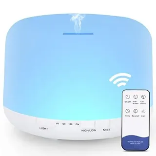 500ML Aroma Diffuser,BPA-Frei Aromatherapie Öle Diffusor Silent Ultraschall Luftbefeuchter mit Fernbedienung, 4 Timer und 7 LED-Farben - Automatische Abschaltung,Weiß