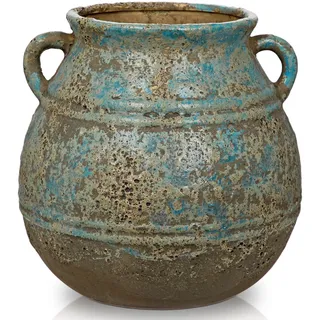 Hollyone Vintage Keramikvase mit Henkeln, 22cm Rustikale Retro Deko Vase Bauernhaus, Antike Vase Blumentopf für Blumen und Pflanzen, Terrakotta Tischvase für Wohnkultur, Tisch, Regal