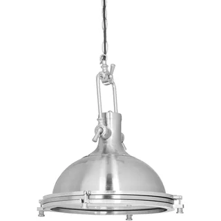 Relaxdays Industrie Hängelampe aus Eisen, geschlossene Pendelleuchte mit Milchglas, lackierte Wohnzimmerlampe, silber, 39 x 39 x 130 cm