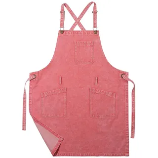 VANTOO Denim-Kochschürze für Frauen mit Taschen, Jeans-Kellnerin, Küchenschürze für Männer, Kochen, Gartenarbeit, Malerei, 58, Rosa, Einheitsgröße