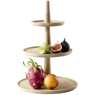 APS 14014 Etagère "VALO", 3-stufig, Ø 17/25/30 cm, Höhe 42 cm, Antirutschfüße, Eichenholz (geölt)