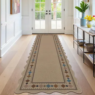 SHACOS Läufer Teppich 80x250 cm Läufer Flur rutschfest Teppichläufer Flurläufer Lang Küchenteppich Waschbar Flur Teppich Läufer für Eingang, Küche, Wohnraum, Braun/Bunt