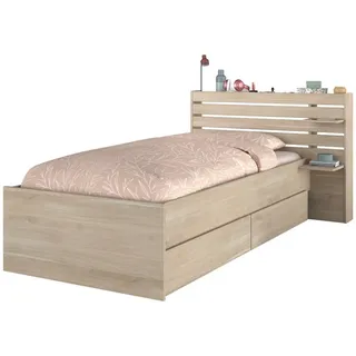 furn.design Stauraumbett "Escale" Einzelbett in Eiche, Bett mit Bettschubladen 90 x 200 cm - Naturbelassen
