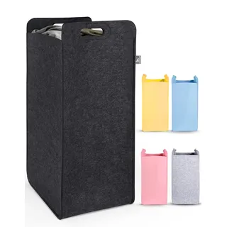 HENNEZ Wäschekorb Filz schmal zusammenklappbar - Wäschesack Groß für Schmutzwäsche Wäschetonne Wäschetasche Großer Wäschesammler Filz - Schmaler Raumspar Wäschekorb Faltbar Stoff Anthrazit Waschkorb