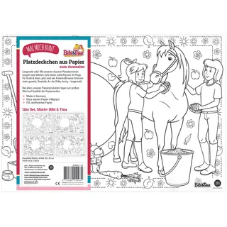 12 Bibi & Tina Papier-Platzsets zum Ausmalen, Bibi und Tina Platzsets, Papier-Tischsets für Kinder, Bibi und Tina, Schulanfang Mädchen, Mal Mich Bunt