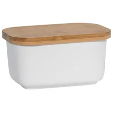 Bild Butterdose eckig, Weiß, Porzellan, 700 ml Füllvolumen – Kitchen – mit Holz-Deckel, Geschenkbox