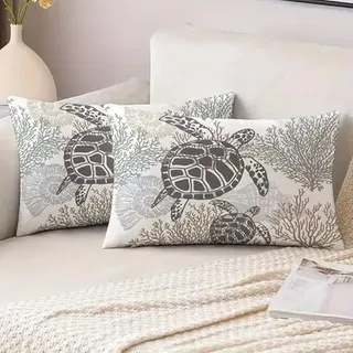 Miuyunya Outdoor Kissen Seestern 30x50 cm Wetterfest Maritim Kissenbezüge 2er Set Seepferdchen Schildkröte Seestern Kissenhülle Frühling Sommer Polster Wasserfest Kissenbezug für Garten Wohnzimmer
