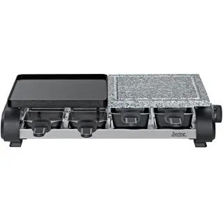 Spring Raclette für 8 Personen, Aluminiumguss- und Steingrillplatte | Tischgrill, Antihaftbeschichtung, für geselliges Fondue-Abend, stufenlose Temperaturregelung, 46, 5×24 cm