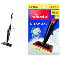 Bundle aus Vileda Steam PLUS XXL Dampfreiniger, hygienische Bodenreinigung von großen Flächen, für alle Böden + Vileda Steam Plus XXL Mikrofaser Ersatzbezüge, 2er Pack