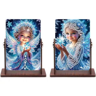 JICFDAO 2 Stück Diamond Painting 360 Grad Drehung Kosmetikspiegel 10.1x14.9cm DIY Diamant Malerei Schminkspiegel Holz Tischspiegel Reisespiegel für Schminktisch Schreibtisch Schlafzimmer Fee Elf Engel