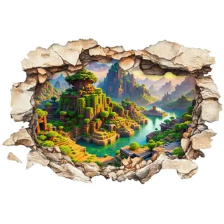 3D Pixel Landschaft Wandsticker – Block-Optik Wandtattoo – Gamer Mine Deko Wandaufkleber fürs Kinderzimmer – Hochwertige Vinylfolie – 40 × 60 cm