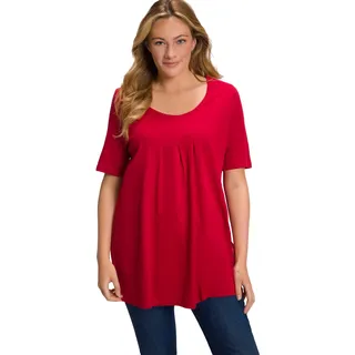 Ulla Popken Damen große Größen Übergrößen Plus Size T-Shirt, Zierfalten, A-Linie, Rundhals, Halbarm, Modal mohn 54+ 796473575-54+