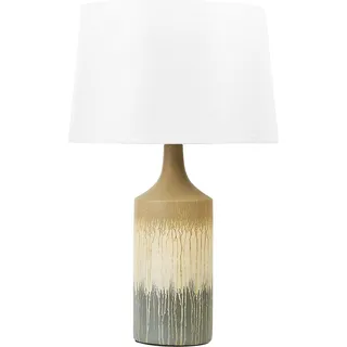 BELIANI Tischlampe Beige und Grau Keramik Lackiert Sockel Stoffschirm Nachttischlampe Schreibtischleuchte Modernes Design - Weiß, Beige, Grau