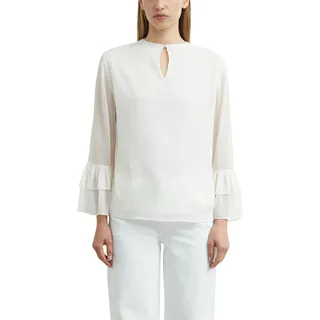 Rüschenbluse COMMA, Damen, Gr. 38, weiß, Web, Obermaterial: 100% Polyester. Futter: 100% Viskose, unifarben, normal hüftbedeckend, Rundhals, Volant, Blusen Rüschenbluse, Sommerbluse mit Volant-Ärmeln / Transparent / Cut-Out